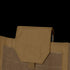 Close-up of the Condor Modular Operator Plate Carrier Gen IIs tan pocket with flap cover, secured by hook-and-loop fastener and featuring reinforced stitching details.